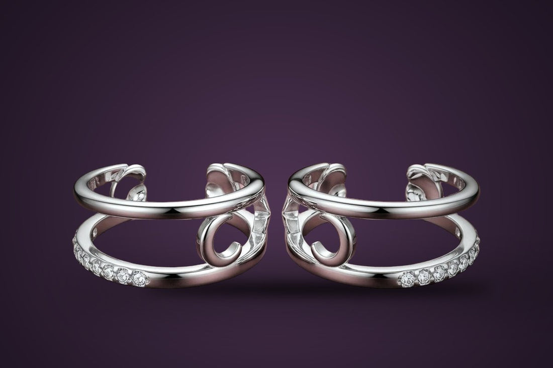 Ear cuffs Croisée du Soir avec zirconium cubique, paire de face