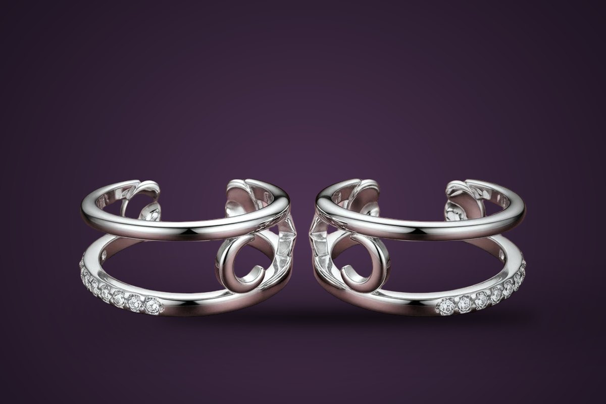Ear cuffs Croisée du Soir avec zirconium cubique, paire de face