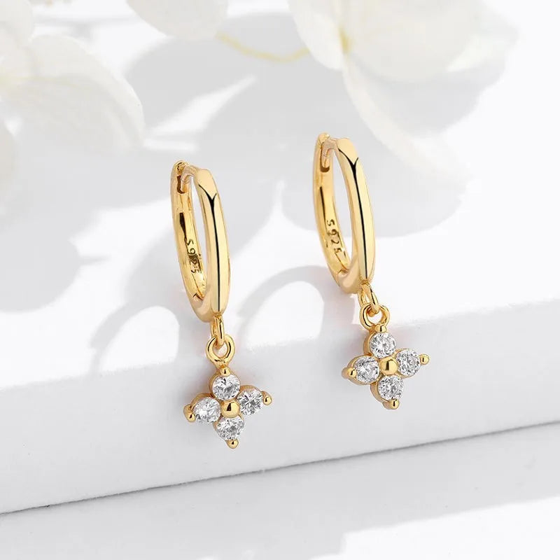 Boucles Floraison fleur en zircon multicolore, coloris argent, vue principale - Luminori