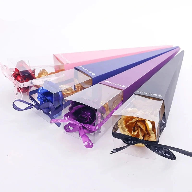 Rose plaquée or 24 carats sous cloche verre - Cadeau romantique éternel Saint-Valentin sur fond blanc - Luminori
