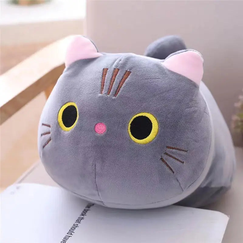 Peluche chat kawaii 25cm gris - Compagnon doux réconfortant coton PP oreiller mignon - Luminori
