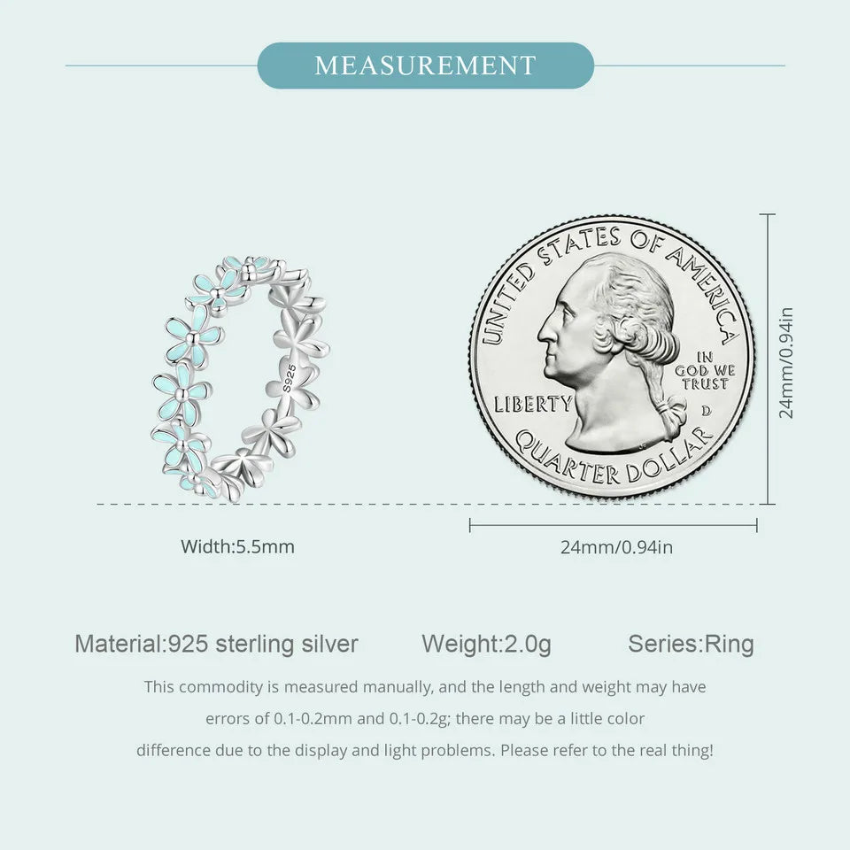 BAMOER 925 Sterling Silver Flower Rings Pink Wreath Finger Ring Stacking for Women Birthday Gift Sweet Romatic Fine Jewelry