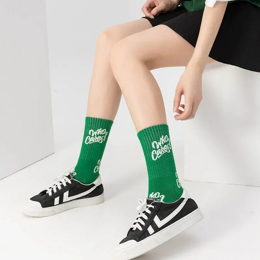 Chaussettes hautes femme coton tube central - Maintien parfait motif imprimé sur fond blanc - Luminori
