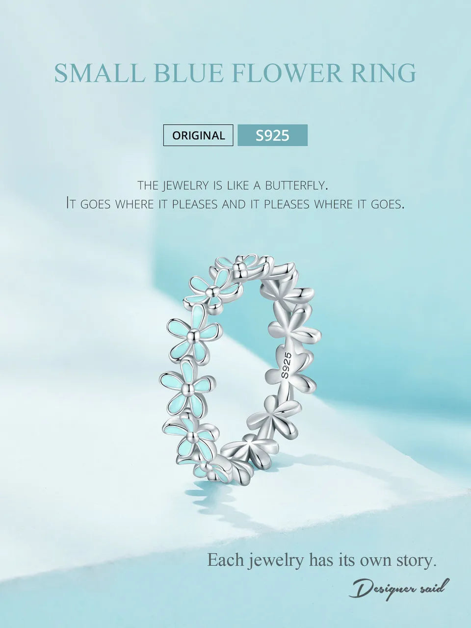 BAMOER 925 Sterling Silver Flower Rings Pink Wreath Finger Ring Stacking for Women Birthday Gift Sweet Romatic Fine Jewelry