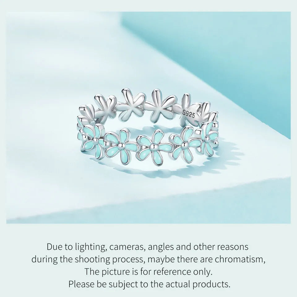 BAMOER 925 Sterling Silver Flower Rings Pink Wreath Finger Ring Stacking for Women Birthday Gift Sweet Romatic Fine Jewelry