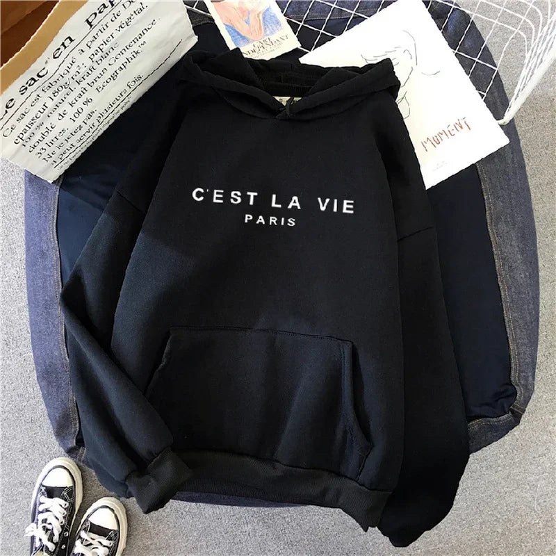 Sweat à capuche assortis C'est La Vie noir