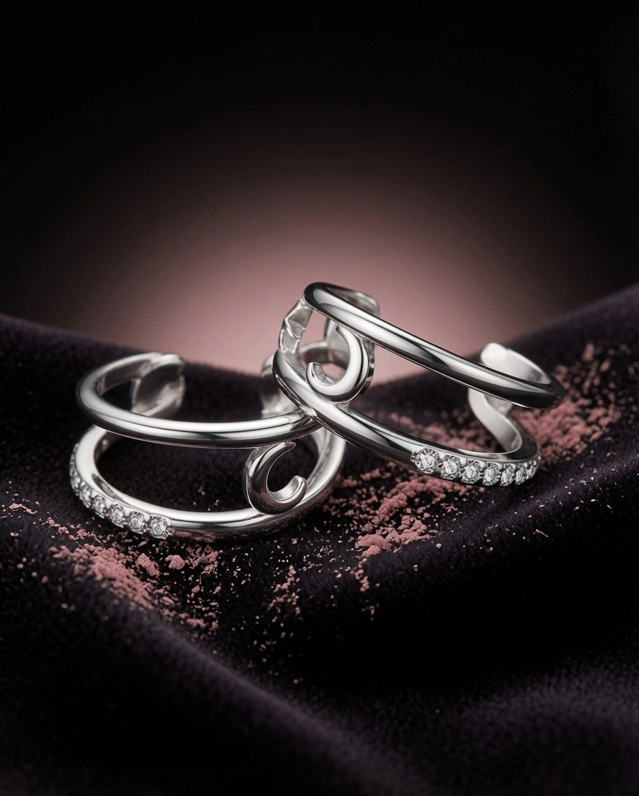 Créoles « Croisée du Soir » en argent 925 serties de zirconium, motif lune et étoile