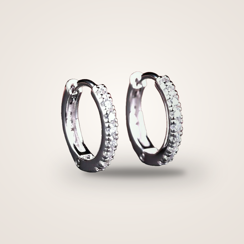 Créoles Anneau de Lumière argent 925 pavé zirconium, la paire