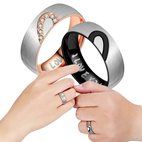 Bague assortie couple acier détail - Zirconium brillant motif cœur qualité - Luminori