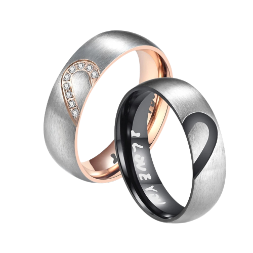 Bague assortie couple acier couleurs - Or rose noir disponibles élégant - Luminori