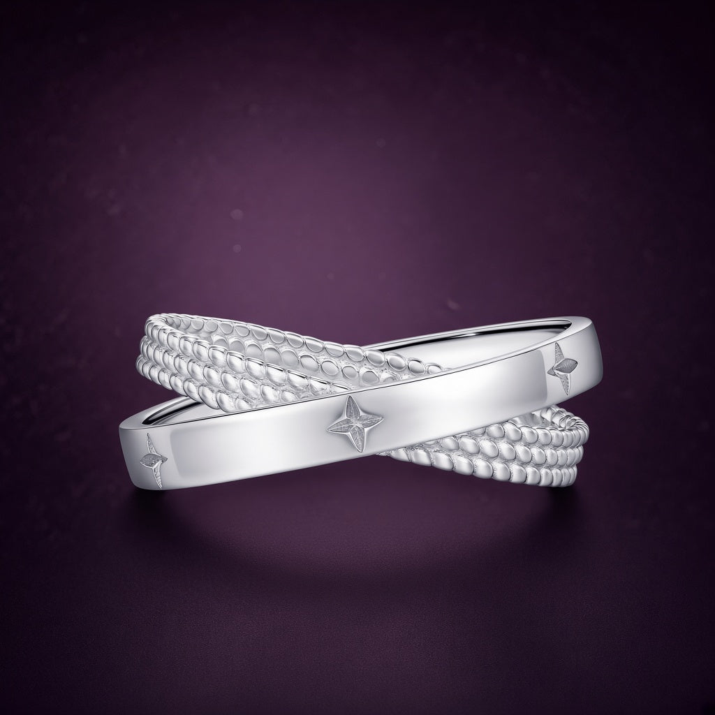 Bague Constellation argent 925, étoiles gravées, debout