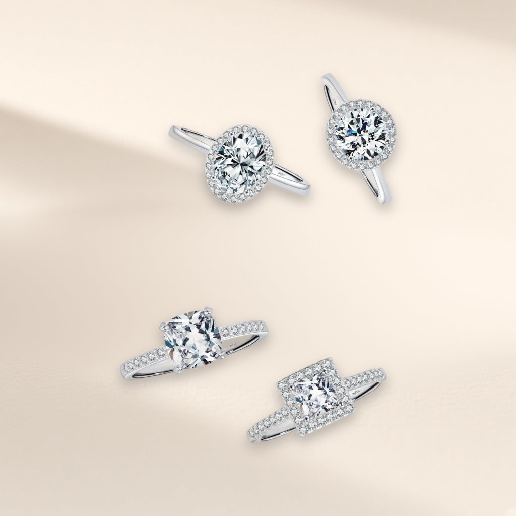 Bague Facettes, les quatre formes : ovale, ronde, coussin et carrée