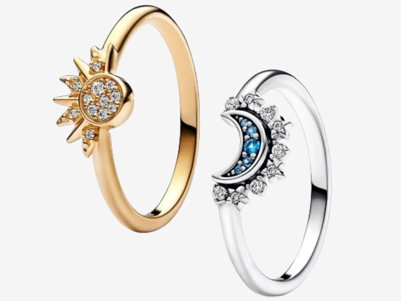 Bague Soleil et Lune Argent 925 | Duo Symbolique Zirconium Luminori