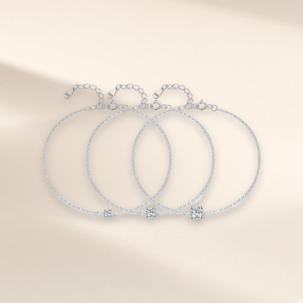 Bracelet Étoile du Berger, les trois tailles côte à côte : 3, 4 et 5 mm