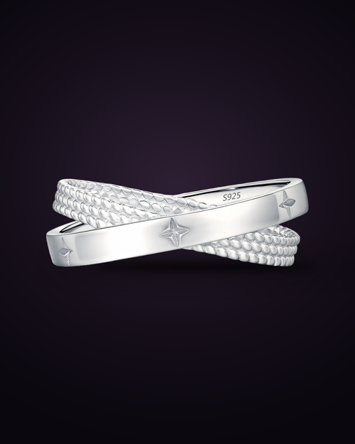 Bague « Constellation » — argent 925 et zirconium, vue de face