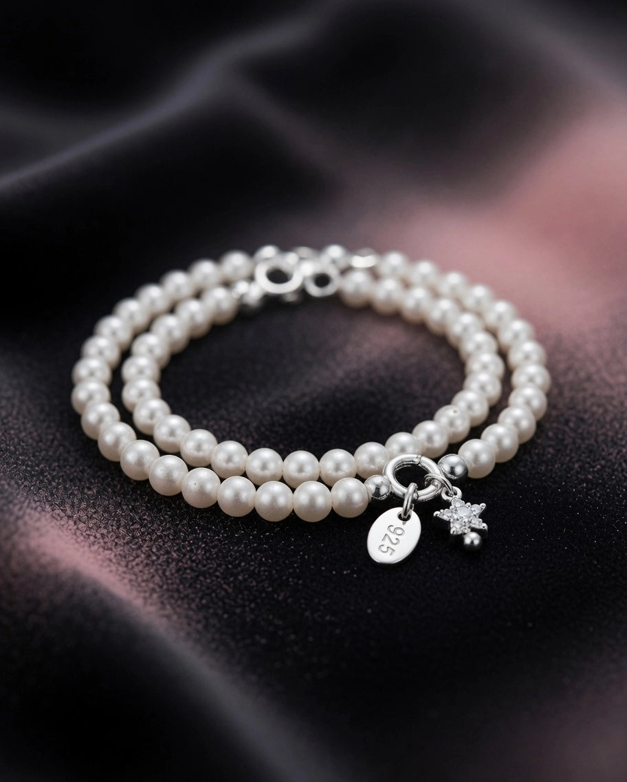 Bracelet « Fil d'Étoiles » — argent 925 et perles d'imitation