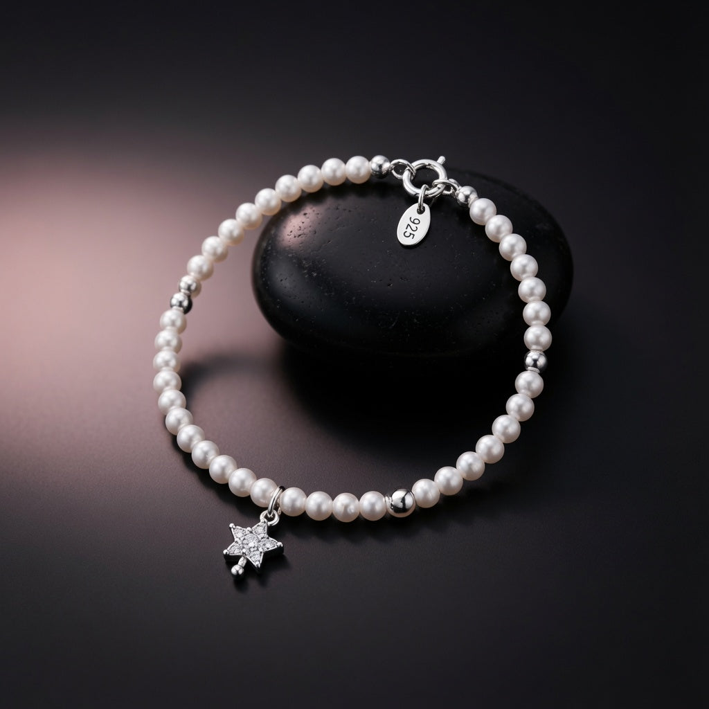 Bracelet « Fil d'Étoiles » — argent 925 et perles d'imitation