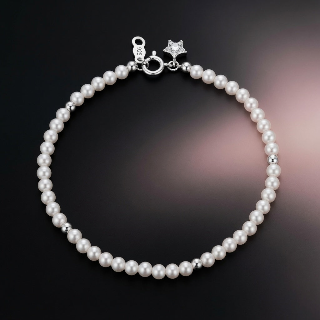 Bracelet « Fil d'Étoiles » — argent 925 et perles d'imitation