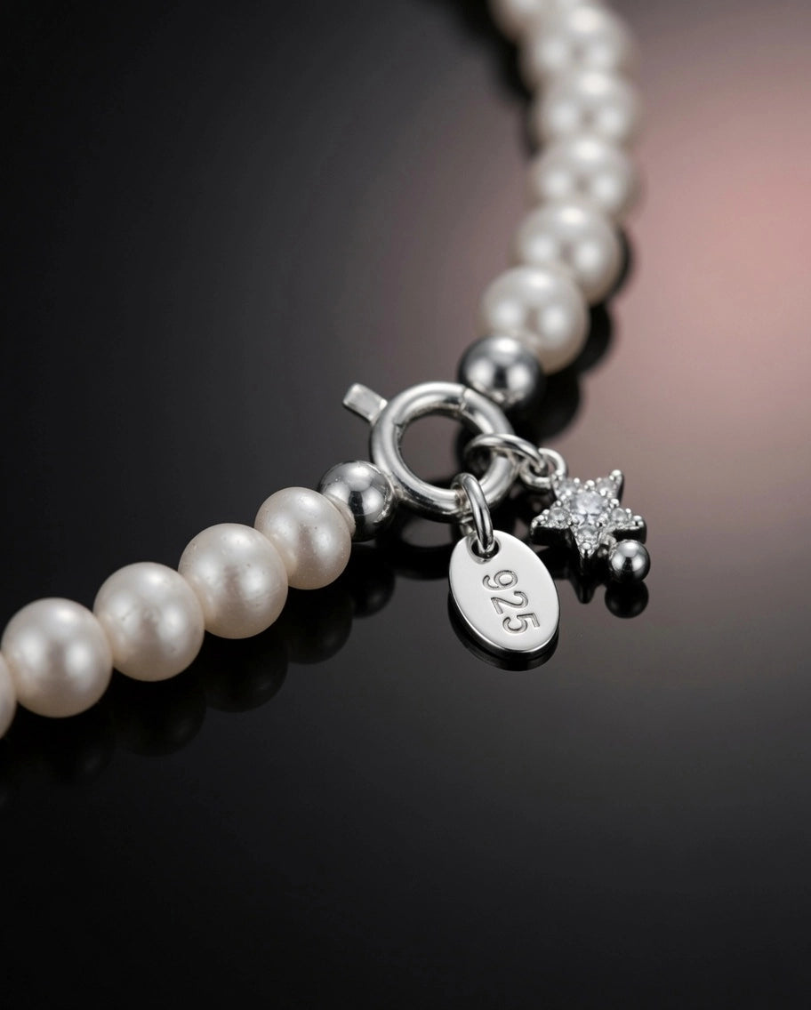 Bracelet « Fil d'Étoiles » — argent 925 et perles d'imitation