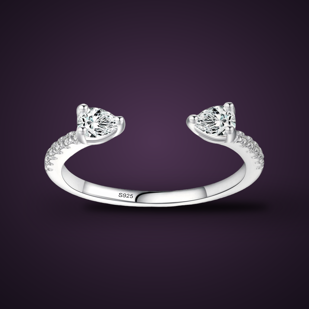 Bague Goutte de Rosée argent 925, deux zircons poire, vue de face