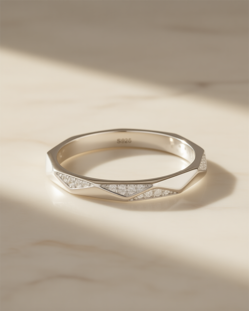 Bague Ligne Claire argent 925 zirconium, éternité géométrique à facettes