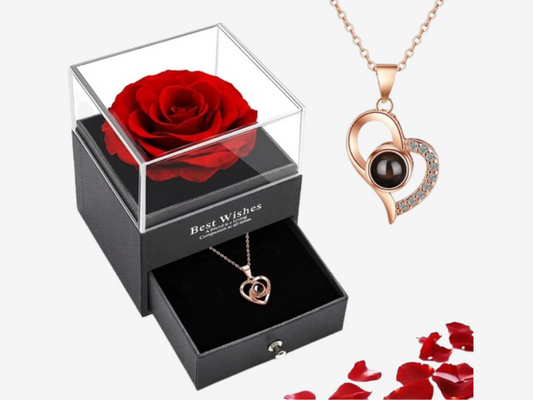 Pendentif cœur 100 langues I love you - Détails cuivre acier titane écrin luxe - Luminori