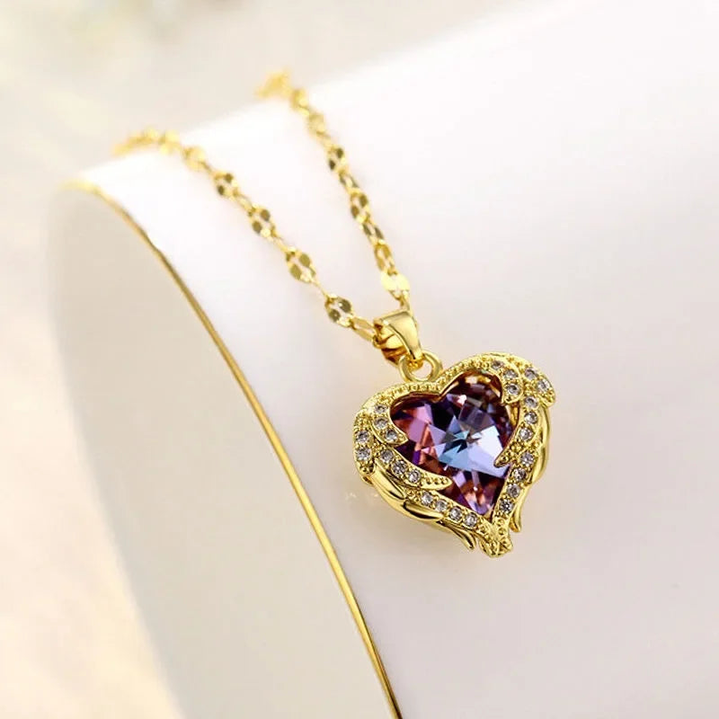 Collier Pendentif "Cœur d’Océan" - Cristal Étincelant & Acier Inoxydable Luminori