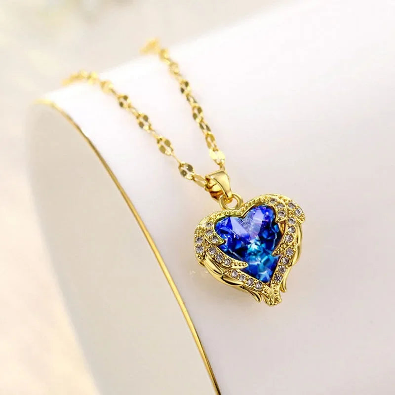 Collier Pendentif "Cœur d’Océan" - Cristal Étincelant & Acier Inoxydable Luminori