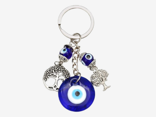 Porte-clés œil grec Nazar Boncuk main Fatima - Alliage zinc argent protection talisman - Luminori