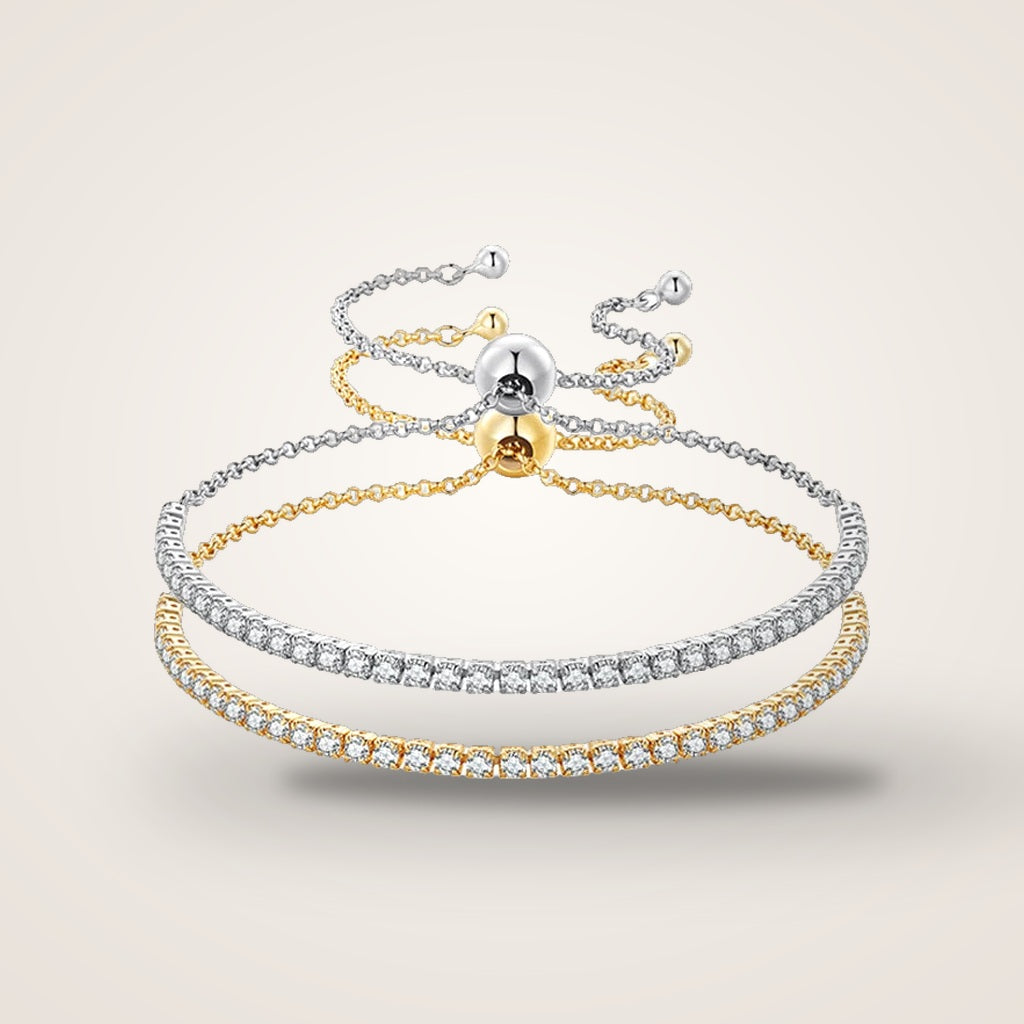 Bracelet Rivière de Lumière, lignes de zirconium argent 925 et plaqué or enlacées