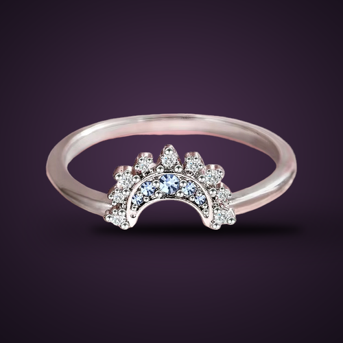 Bague Soleil & Lune, style Lune, argent 925, croissant zircon bleu