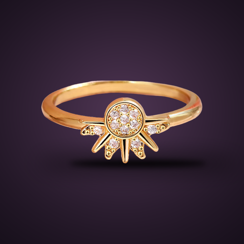 Bague Soleil & Lune, style Soleil, plaqué or, pavé zircon