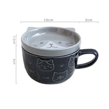Charger l'image dans la galerie, Tasse chat 300ml grise avec couvercle - Design kawaii relief céramique cat lover cadeau - Luminori

