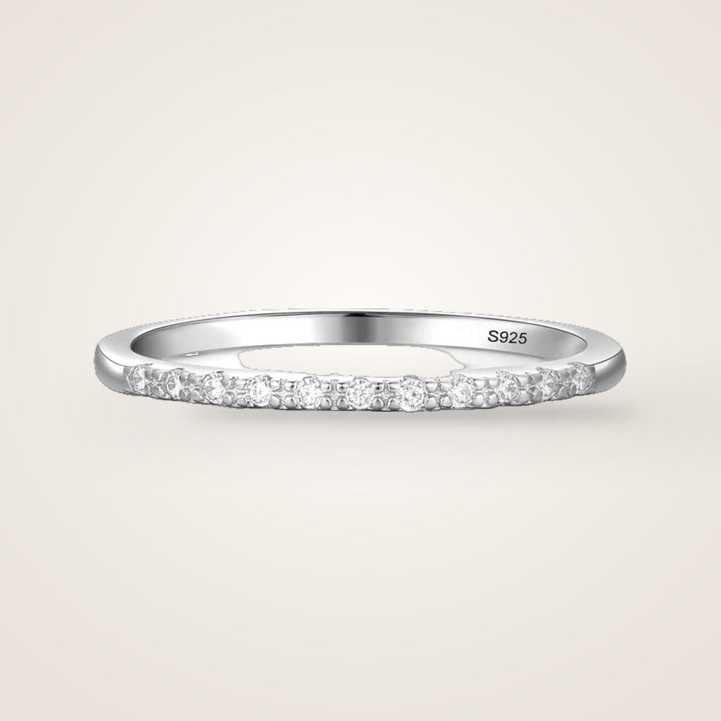 Bague Trois Vœux argent 925, demi-éternité pavée de zirconium, vue trois quarts
